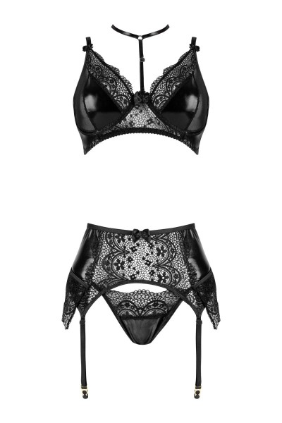 Set tre pezzi in ecopelle pizzo e tulle Noir Fantasy
