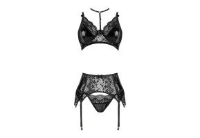Set tre pezzi in ecopelle pizzo e tulle Noir Fantasy