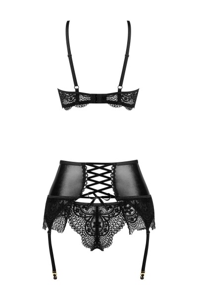 Set tre pezzi in ecopelle pizzo e tulle Noir Fantasy