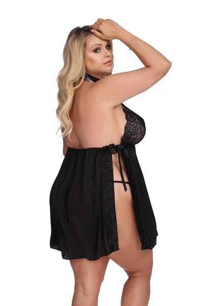 Chemise nera in raso e pizzo Laura