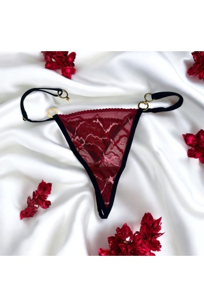 Perizoma bordeaux con anelli staccabili