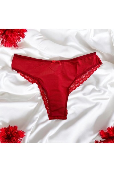 Slip in pizzo rosso con fiocco in raso