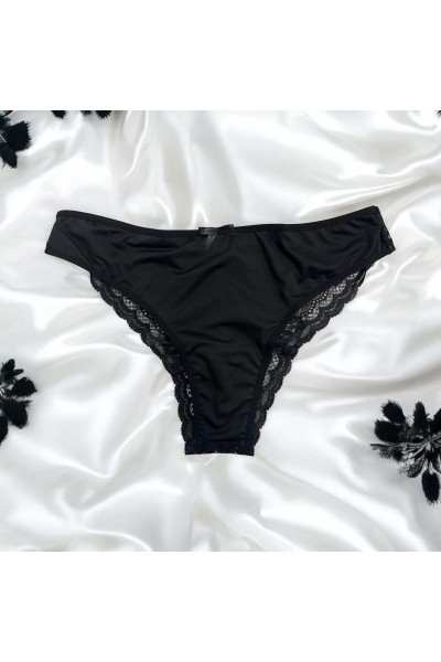 Slip in pizzo nero con fiocco in raso