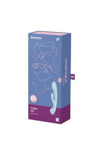 Vibratore rabbit con stimolatore wand Triple Oh azzurro