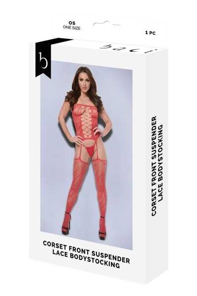 Bodystocking in pizzo rosso stile giarrettiera