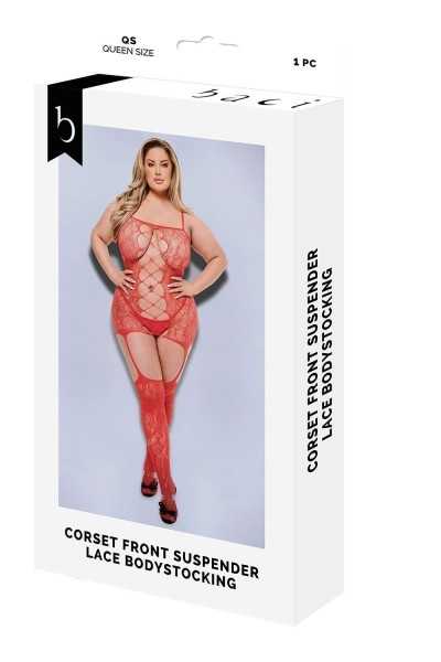 Bodystocking in pizzo rosso stile giarrettiera taglia grande