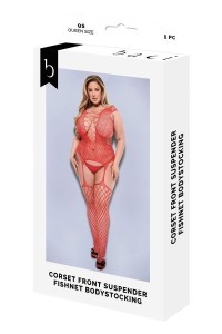 Bodystocking in pizzo e rete rossa stile giarrettiera taglia grande