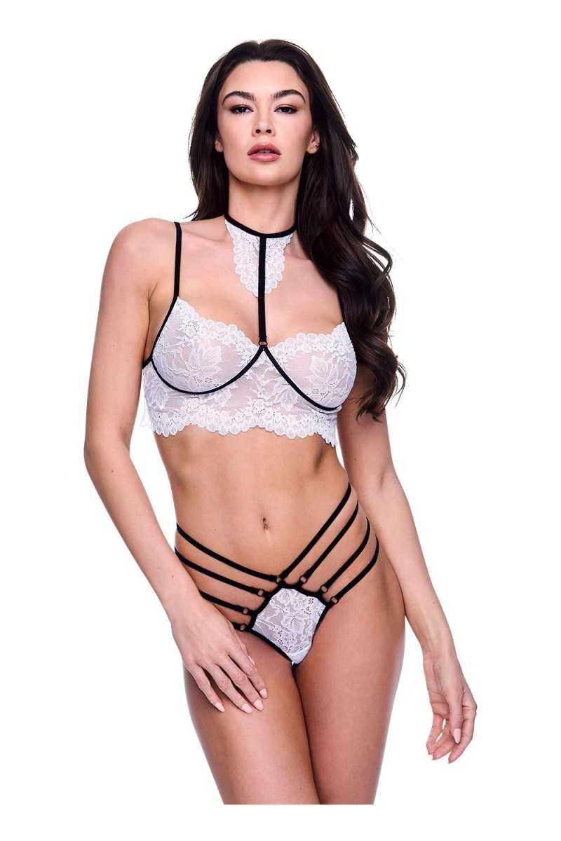 Set reggiseno e slip in pizzo con spalline bianco