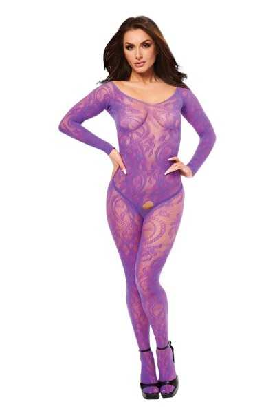 Bodystocking aperta a maniche lunghe viola