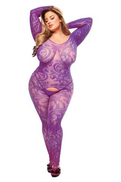 Bodystocking aperta a maniche lunghe viola	taglia grande