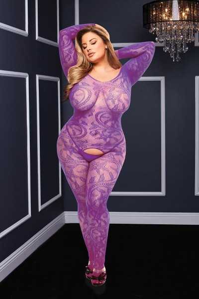 Bodystocking aperta a maniche lunghe viola	taglia grande