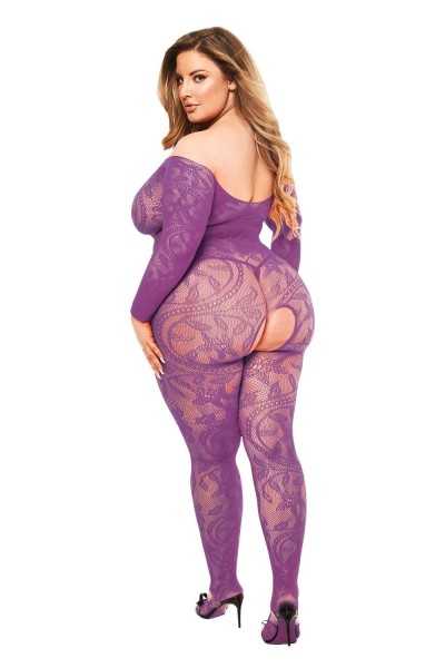 Bodystocking aperta a maniche lunghe viola	taglia grande