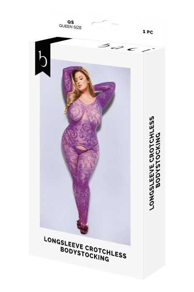 Bodystocking aperta a maniche lunghe viola	taglia grande