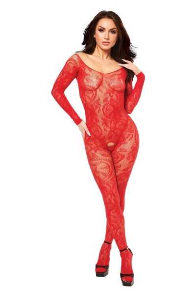 Bodystocking aperta a maniche lunghe rossa