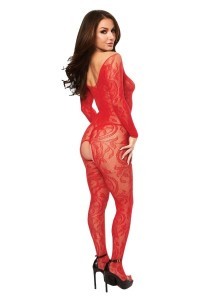 Bodystocking aperta a maniche lunghe rossa