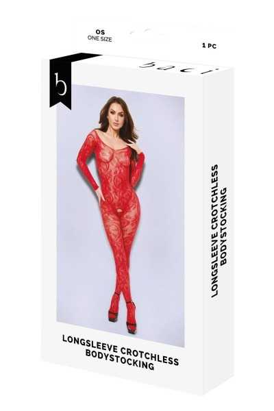 Bodystocking aperta a maniche lunghe rossa