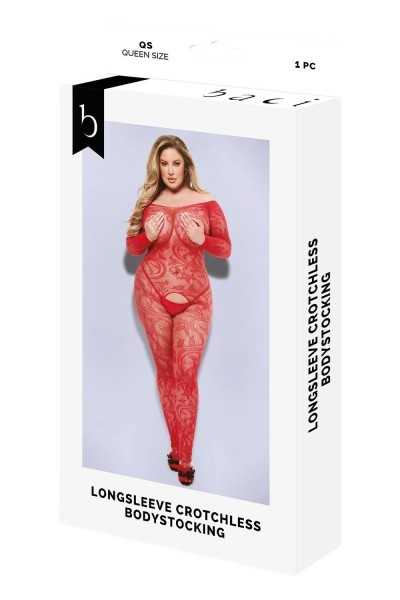 Bodystocking aperta a maniche lunghe rossa taglia grande