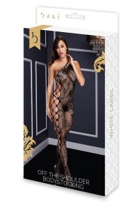 Bodystocking aperto in rete e pizzo floreale nero