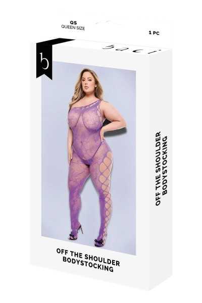 Bodystocking aperto in rete e pizzo floreale viola taglia grande