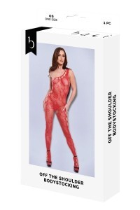 Bodystocking aperto in rete e pizzo floreale rosso