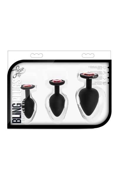 Kit 3 plug con gemma a cuore rosso anali Luxe Bling