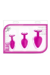 Kit 3 plug anali rosa con gemma trasparente Luxe Bling