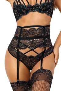 Cintura reggicalze in pizzo nero V-10362
