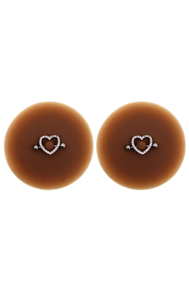 Copricapezzoli piercing a forma di cuore con diamanti finti Copricapezzoli piercing a forma di cuore con diamanti finti