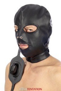 Cappuccio BDSM in similpelle con bavaglio rimovibile