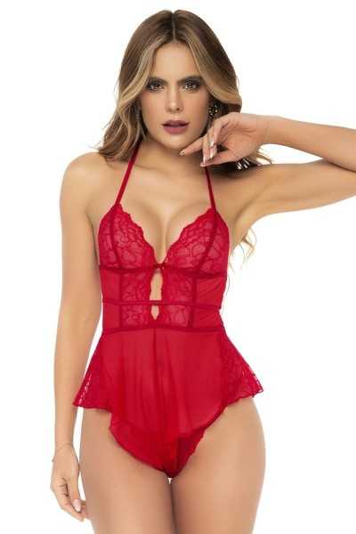 Body effetto babydoll rosso e perizoma