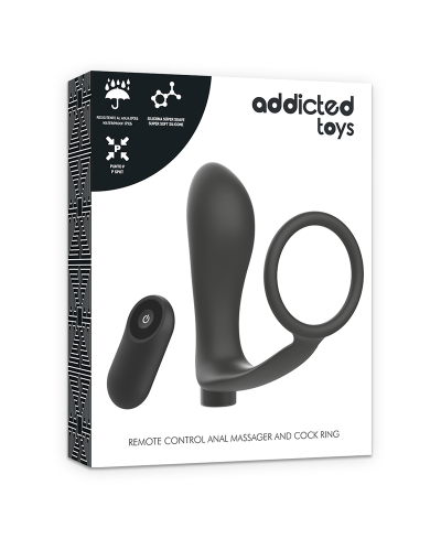 Vibratore anale ricaricabile con anello fallico 15 cm -  Addicted Toys
