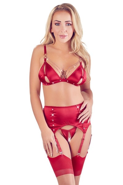 Completino 3 pezzi rosso aperto con reggicalze