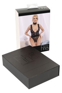 Body in pizzo con collare e catenine con anello