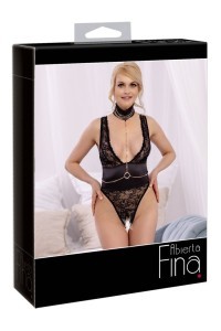 Body in pizzo con collare e catenine con anello