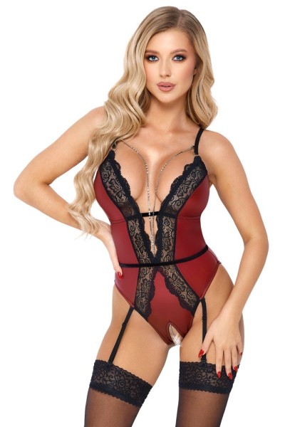 Body rosso con inserti in pizzo nero