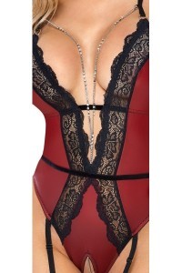 Body rosso con inserti in pizzo nero