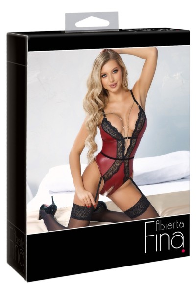 Body rosso con inserti in pizzo nero