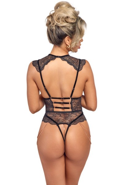 Body aperto in pizzo floreale nero
