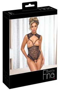 Body aperto in pizzo floreale nero