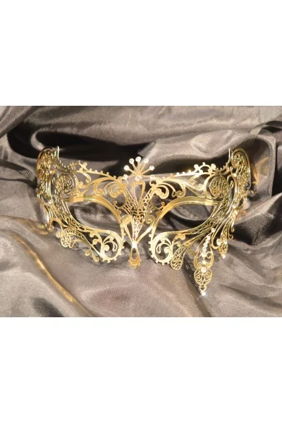 Maschera veneziana Bianca dorata con strass