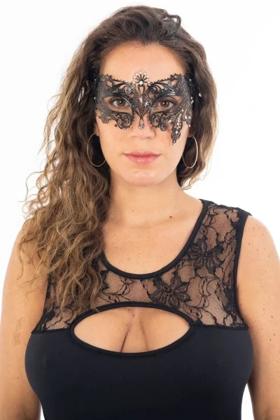 Maschera veneziana Bianca nera con strass