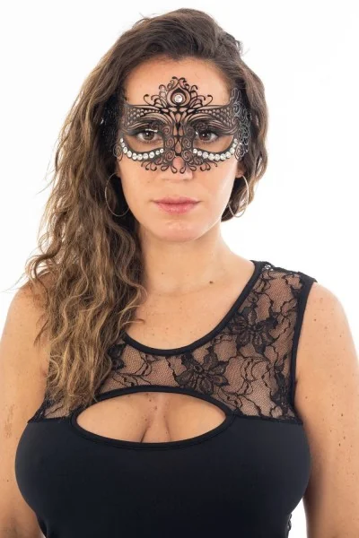 Maschera veneziana Ornella nera con strass