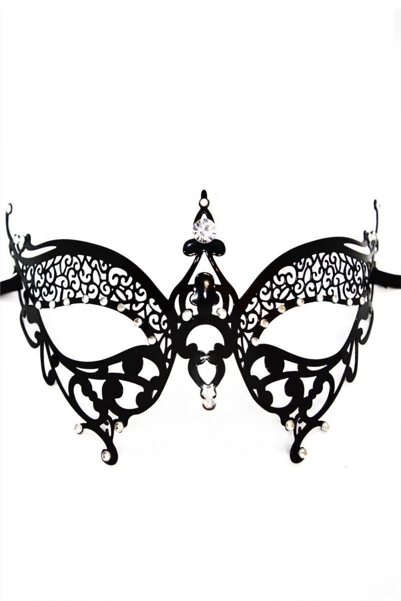 Maschera veneziana Alida nera con strass