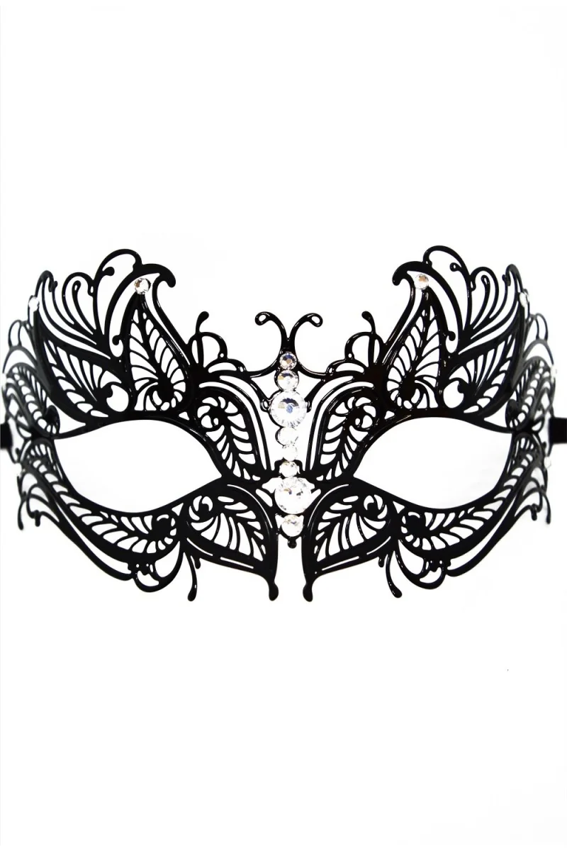 Maschera veneziana Greta nera con strass