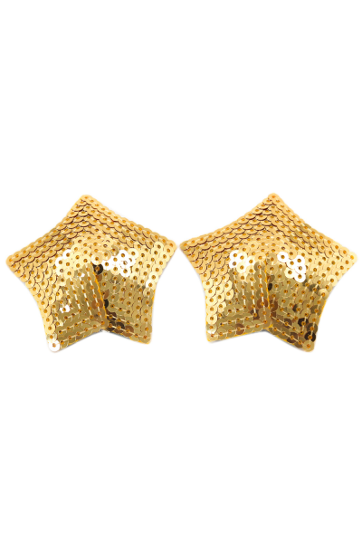 Coppia di copricapezzoli adesivi con stelle di paillettes dorate e brillantini