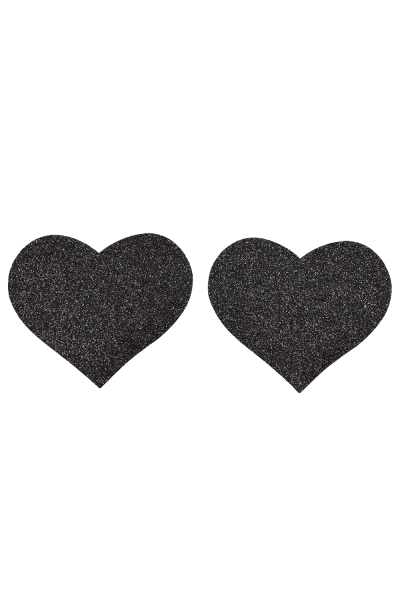 Coppia di copricapezzoli adesivi con cuore glitterato nero