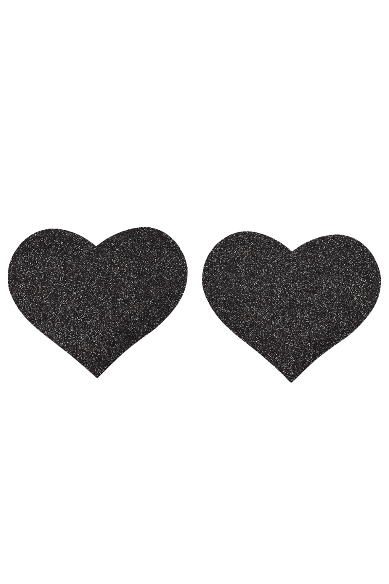 Coppia di copricapezzoli adesivi con cuore glitterato nero