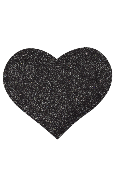 Coppia di copricapezzoli adesivi con cuore glitterato nero