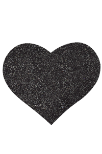 Coppia di copricapezzoli adesivi con cuore glitterato nero