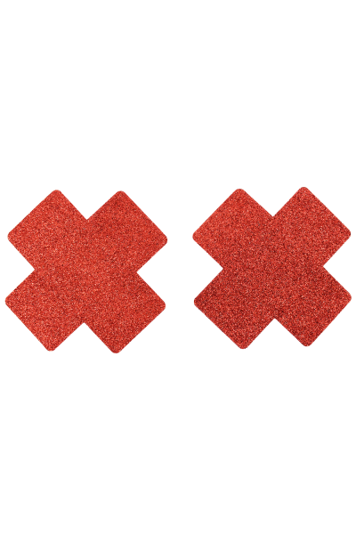 Coppia di copricapezzoli adesivi con croce rossa glitterata
